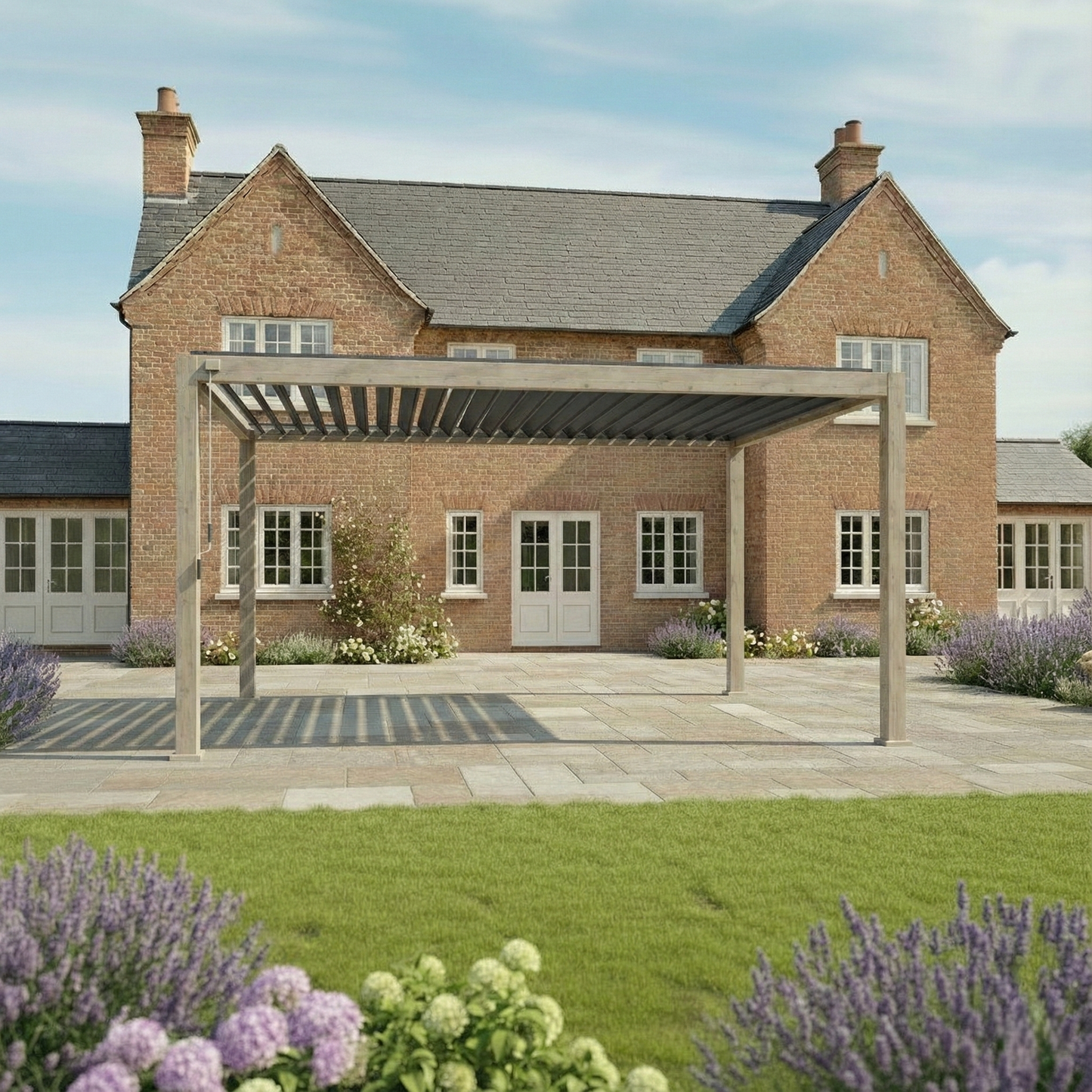 Nova Titan Aluminium Pergola - 3m x 3m Square - Wood Look