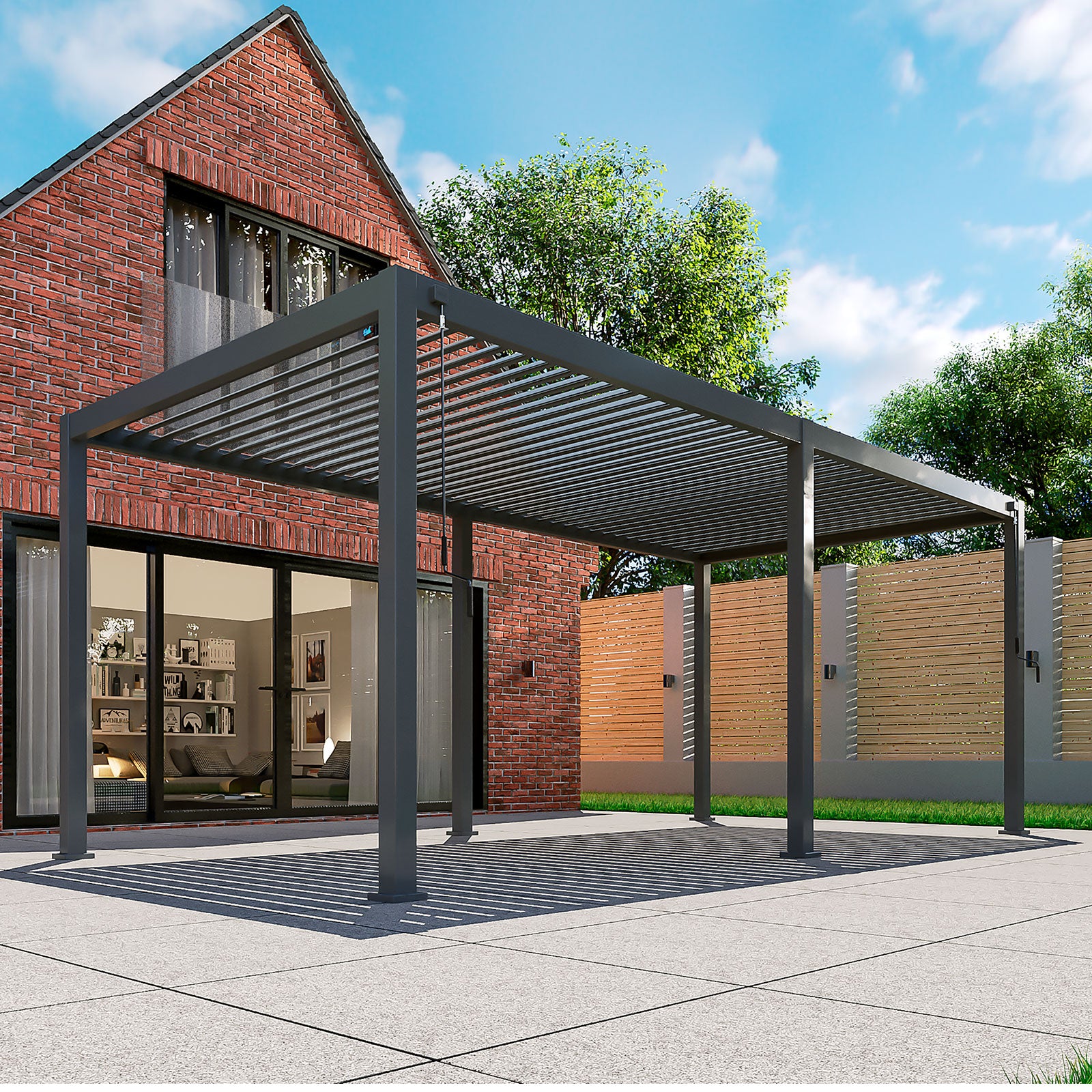 Nova - Titan Aluminium Pergola - 6m x 3m Rectangular - Grey product exterior view