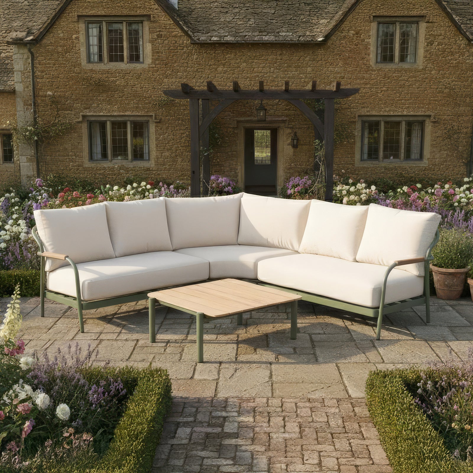 Nova Ashley Corner Sofa Lounging Set with Rectangular Coffee Table - Green product exterior view