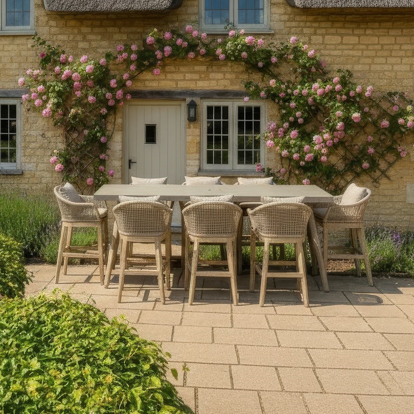 Nova Summer 8 Seat High Dining Set - 2.4m x 1.0m Rectangular Table - Beige product exterior view