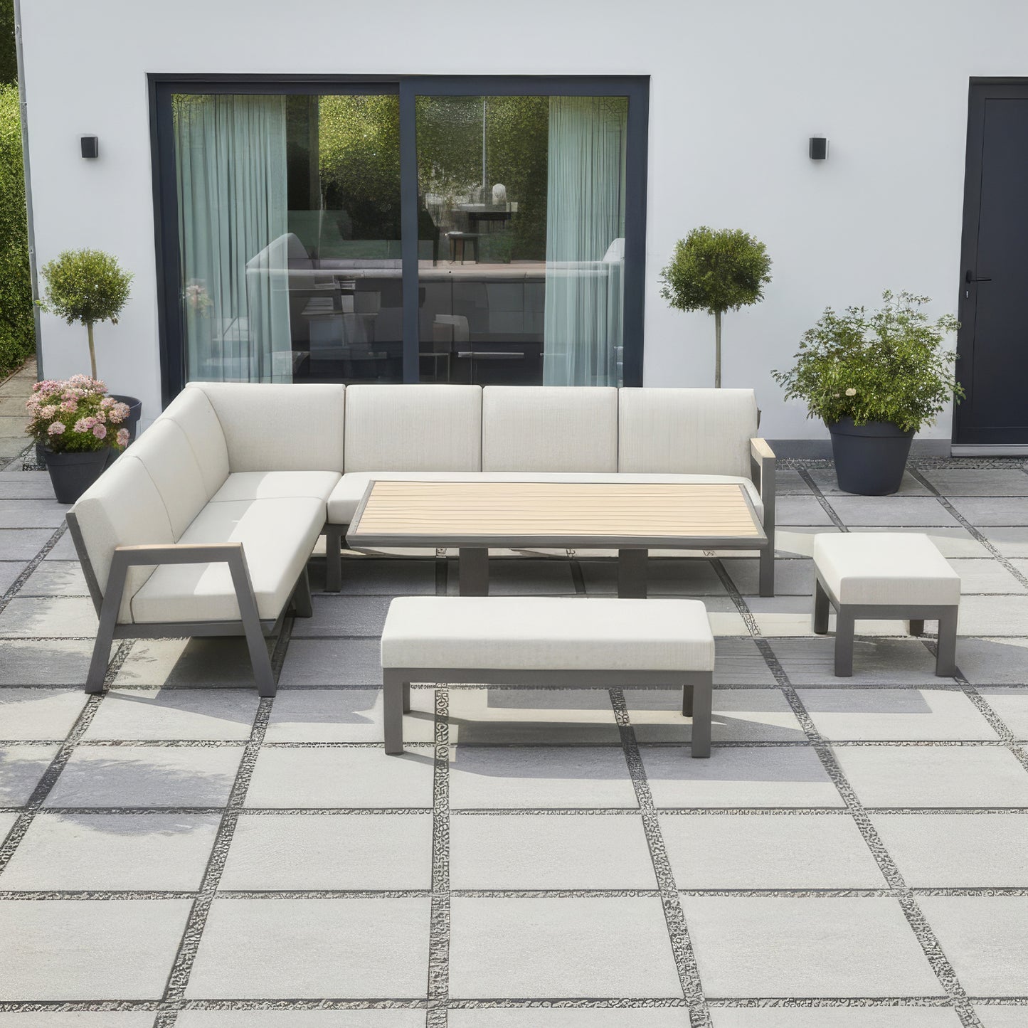 Nova Hunter L-Shaped Corner Sofa Lounge Dining Set with Rectangular Rising Table - Bronze product exterior view