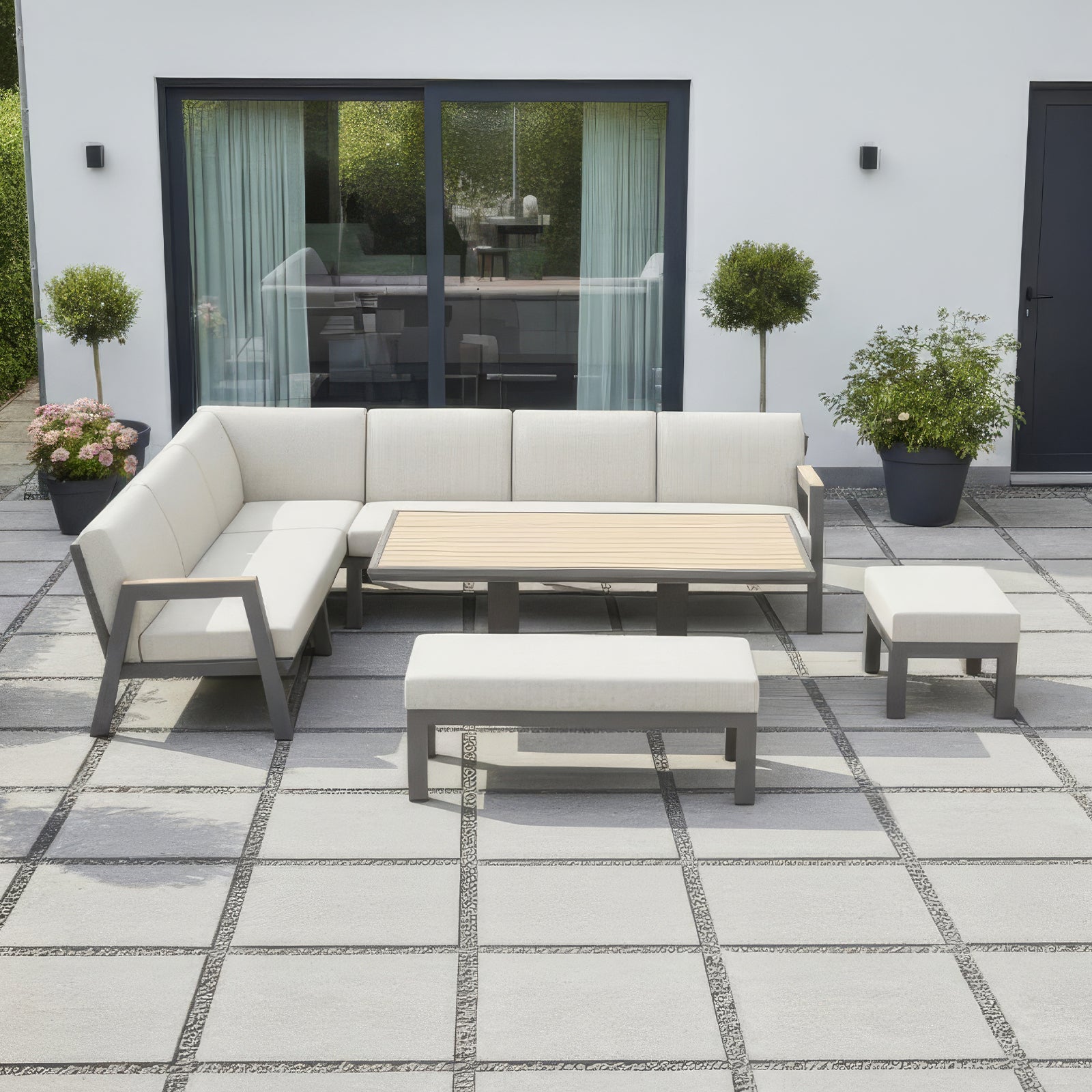 Nova Hunter L-Shaped Corner Sofa Lounge Dining Set with Rectangular Rising Table - Bronze product exterior view