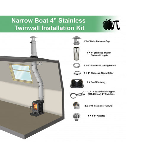 Narrow Boat 4" Stainless Twinwall Installation Kit product exterior view