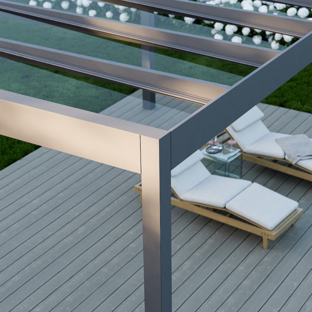 deponti pinela glass roofed aluminium pergola product exterior view — view 10